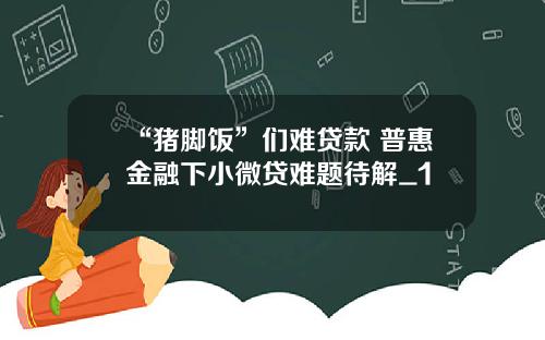 “猪脚饭”们难贷款 普惠金融下小微贷难题待解_1