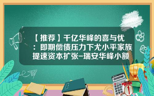 【推荐】千亿华峰的喜与忧：即期偿债压力下尤小平家族提速资本扩张-瑞安华峰小额贷款公司注册资本