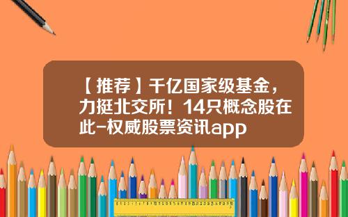 【推荐】千亿国家级基金，力挺北交所！14只概念股在此-权威股票资讯app
