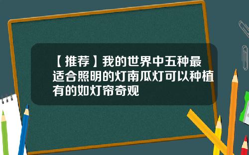【推荐】我的世界中五种最适合照明的灯南瓜灯可以种植有的如灯帘奇观