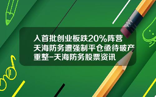 入首批创业板跌20%阵营天海防务遭强制平仓亟待破产重整-天海防务股票资讯