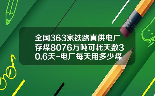 全国363家铁路直供电厂存煤8076万吨可耗天数30.6天-电厂每天用多少煤