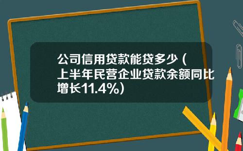 公司信用贷款能贷多少 (上半年民营企业贷款余额同比增长11.4%)