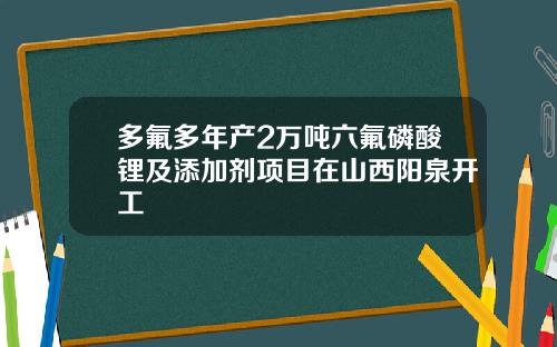 多氟多年产2万吨六氟磷酸锂及添加剂项目在山西阳泉开工