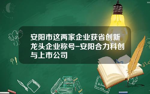 安阳市这两家企业获省创新龙头企业称号-安阳合力科创与上市公司