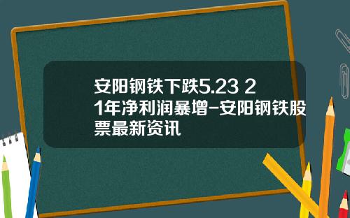 安阳钢铁下跌5.23%2021年净利润暴增-安阳钢铁股票最新资讯