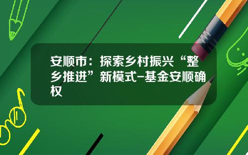安顺市：探索乡村振兴“整乡推进”新模式-基金安顺确权