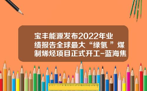 宝丰能源发布2022年业绩报告全球最大“绿氢+”煤制烯烃项目正式开工-蓝海焦化有限公司
