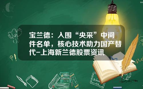 宝兰德：入围“央采”中间件名单，核心技术助力国产替代-上海新兰德股票资讯