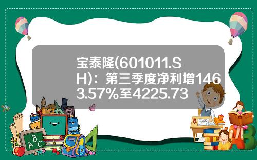 宝泰隆(601011.SH)：第三季度净利增1463.57%至4225.73万元-宝泰隆股票最新资讯