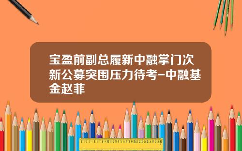 宝盈前副总履新中融掌门次新公募突围压力待考-中融基金赵菲