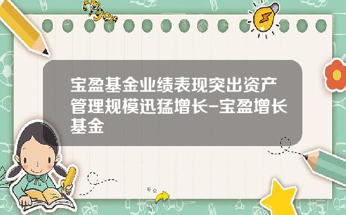 宝盈基金业绩表现突出资产管理规模迅猛增长-宝盈增长基金