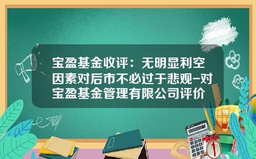 宝盈基金收评：无明显利空因素对后市不必过于悲观-对宝盈基金管理有限公司评价