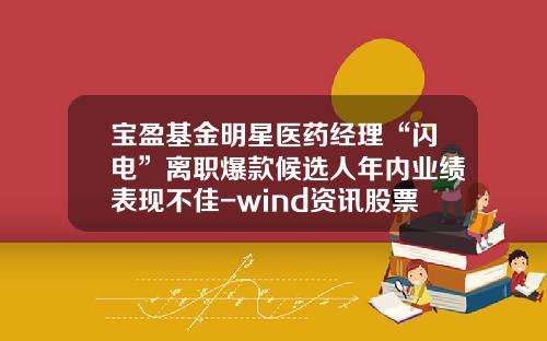宝盈基金明星医药经理“闪电”离职爆款候选人年内业绩表现不佳-wind资讯股票专家停用了吗