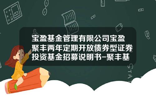 宝盈基金管理有限公司宝盈聚丰两年定期开放债券型证券投资基金招募说明书-聚丰基金净值