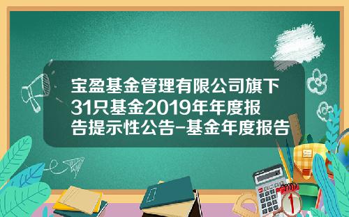 宝盈基金管理有限公司旗下31只基金2019年年度报告提示性公告-基金年度报告包括什么