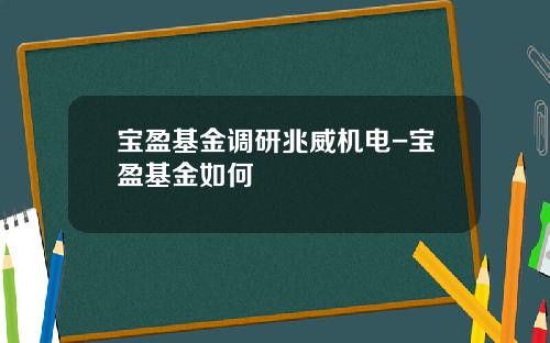 宝盈基金调研兆威机电-宝盈基金如何