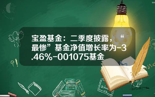 宝盈基金：二季度披露，“最惨”基金净值增长率为-3.46%-001075基金
