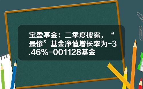 宝盈基金：二季度披露，“最惨”基金净值增长率为-3.46%-001128基金净值