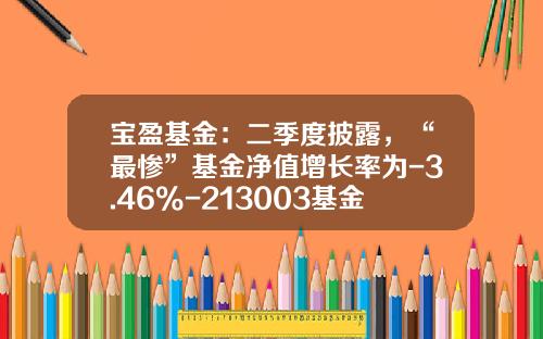 宝盈基金：二季度披露，“最惨”基金净值增长率为-3.46%-213003基金今日净值