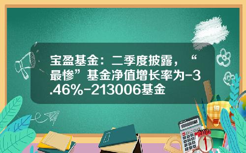 宝盈基金：二季度披露，“最惨”基金净值增长率为-3.46%-213006基金净值查询