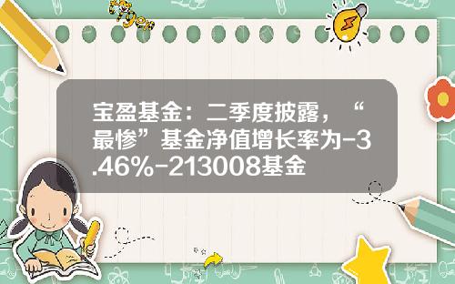 宝盈基金：二季度披露，“最惨”基金净值增长率为-3.46%-213008基金净值