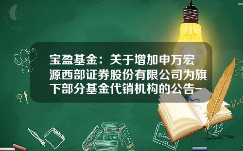 宝盈基金：关于增加申万宏源西部证券股份有限公司为旗下部分基金代销机构的公告-基金213002