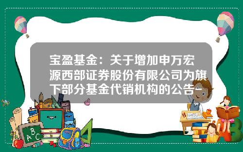 宝盈基金：关于增加申万宏源西部证券股份有限公司为旗下部分基金代销机构的公告-213003基金