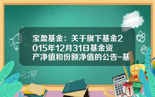 宝盈基金：关于旗下基金2015年12月31日基金资产净值和份额净值的公告-基金000698今天净值