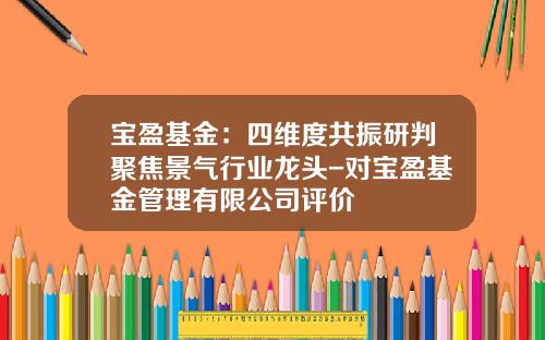 宝盈基金：四维度共振研判聚焦景气行业龙头-对宝盈基金管理有限公司评价