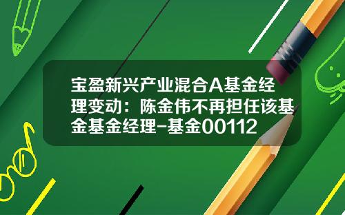 宝盈新兴产业混合A基金经理变动：陈金伟不再担任该基金基金经理-基金001128