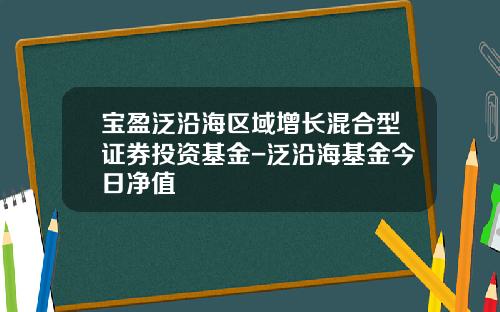 宝盈泛沿海区域增长混合型证券投资基金-泛沿海基金今日净值