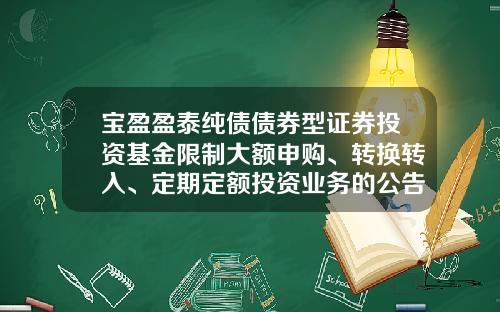 宝盈盈泰纯债债券型证券投资基金限制大额申购、转换转入、定期定额投资业务的公告-盈泰基金