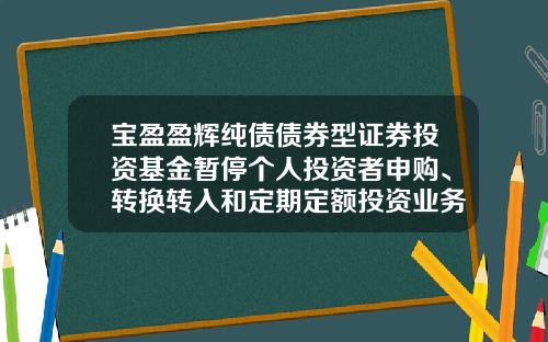 宝盈盈辉纯债债券型证券投资基金暂停个人投资者申购、转换转入和定期定额投资业务的公告-宝盈基金转换