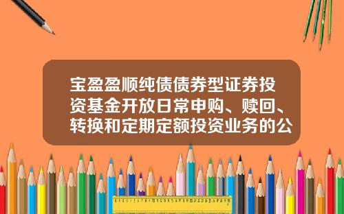 宝盈盈顺纯债债券型证券投资基金开放日常申购、赎回、转换和定期定额投资业务的公告-掌上基金赎回