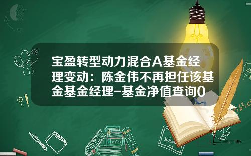 宝盈转型动力混合A基金经理变动：陈金伟不再担任该基金基金经理-基金净值查询001075