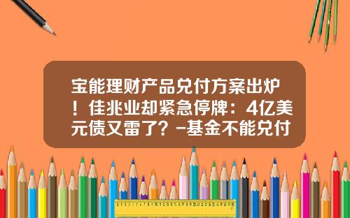 宝能理财产品兑付方案出炉！佳兆业却紧急停牌：4亿美元债又雷了？-基金不能兑付