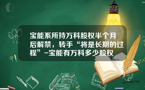 宝能系所持万科股权半个月后解禁，转手“将是长期的过程”-宝能有万科多少股权