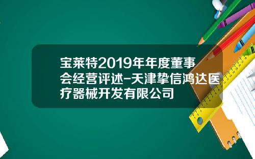 宝莱特2019年年度董事会经营评述-天津挚信鸿达医疗器械开发有限公司