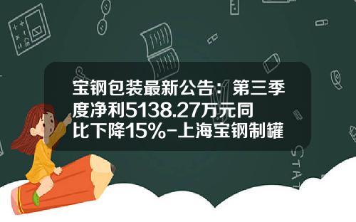 宝钢包装最新公告：第三季度净利5138.27万元同比下降15%-上海宝钢制罐有限公司