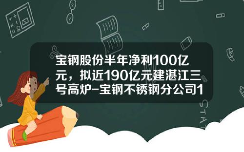 宝钢股份半年净利100亿元，拟近190亿元建湛江三号高炉-宝钢不锈钢分公司1000立米高炉