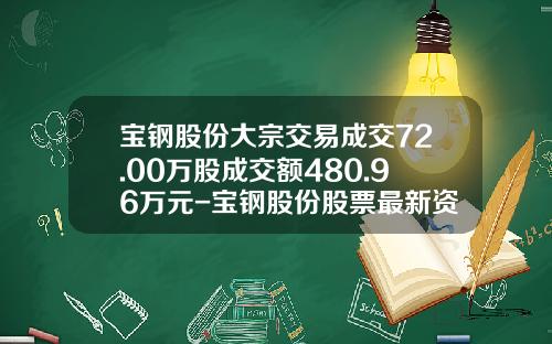 宝钢股份大宗交易成交72.00万股成交额480.96万元-宝钢股份股票最新资讯