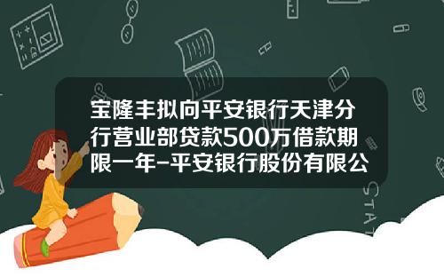 宝隆丰拟向平安银行天津分行营业部贷款500万借款期限一年-平安银行股份有限公司天津分行