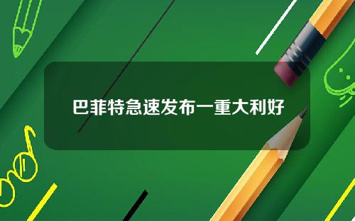 巴菲特急速发布一重大利好