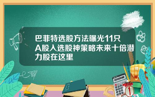 巴菲特选股方法曝光11只A股入选股神策略未来十倍潜力股在这里