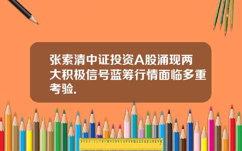 张索清中证投资A股涌现两大积极信号蓝筹行情面临多重考验.