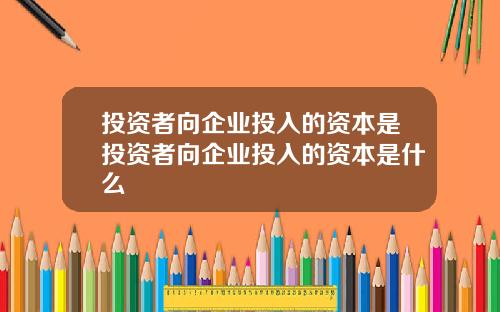 投资者向企业投入的资本是投资者向企业投入的资本是什么