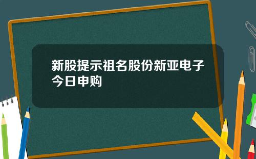 新股提示祖名股份新亚电子今日申购