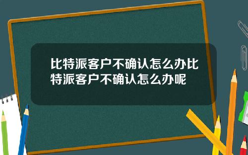 比特派客户不确认怎么办比特派客户不确认怎么办呢