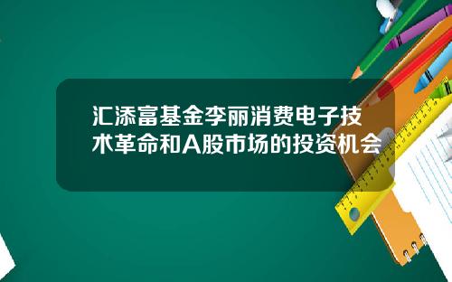 汇添富基金李丽消费电子技术革命和A股市场的投资机会